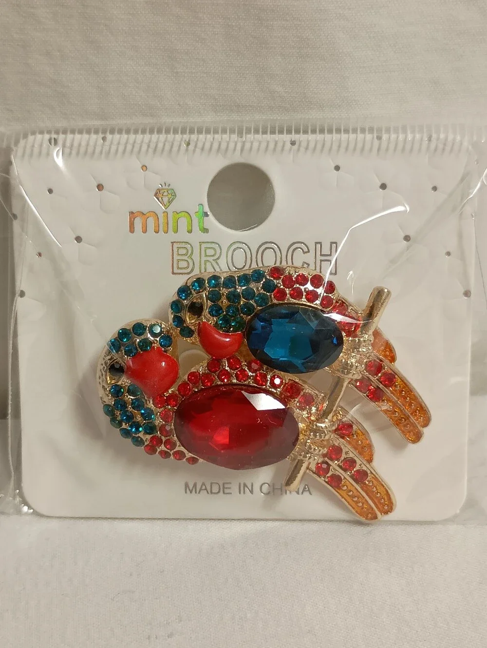 Colorful Rhinestone Parrot Brooch Pin  Gold Tone Tropical Bird Statement Jewelry
